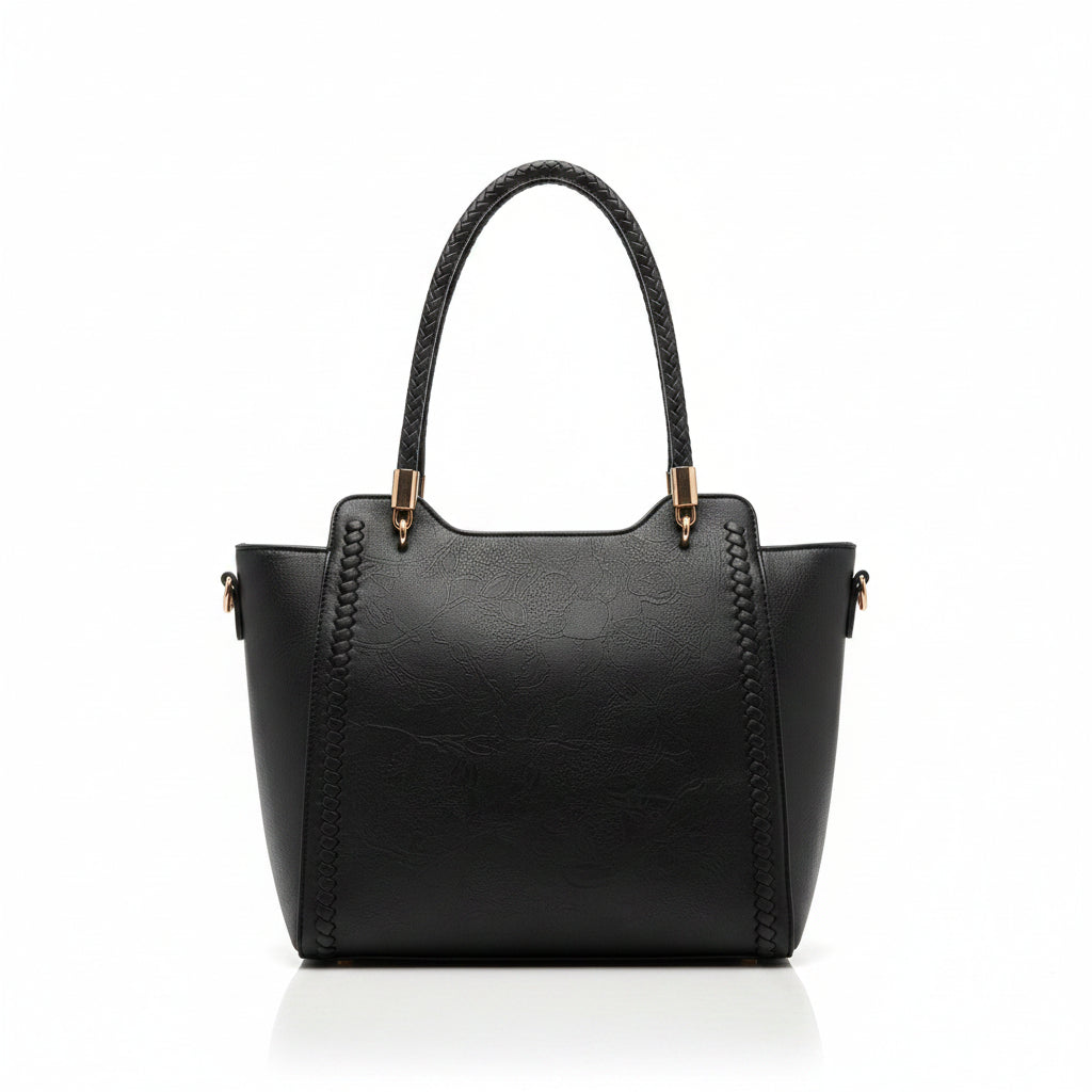 The Noir | Braided Leather Satchel Bag in Onyx Black – Elora