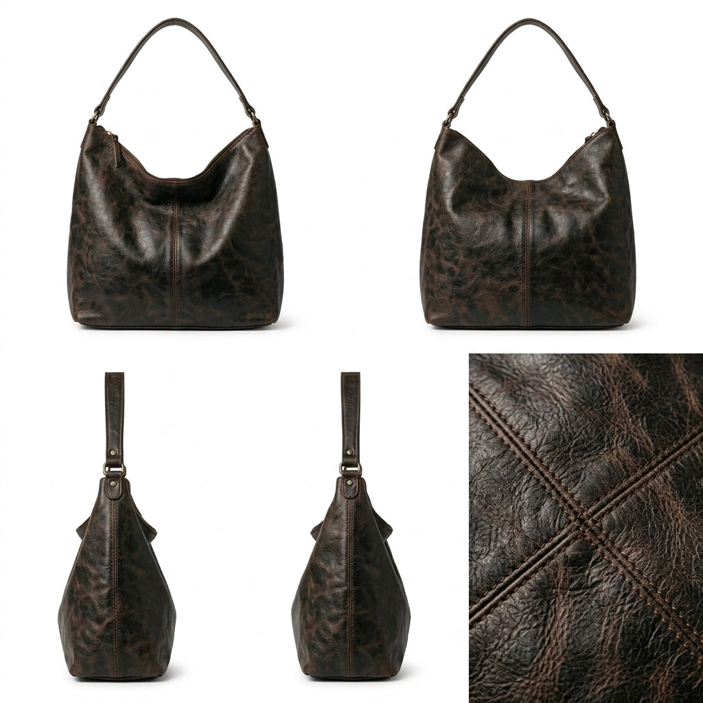 The Verona | Distressed Leather Slouchy Hobo Bag in Dark Espresso – Elora