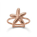 Rose gold jewelry set featuring starfish-shaped hoop earrings and matching rings, shown from multiple angles with a close-up detail view on a white background.