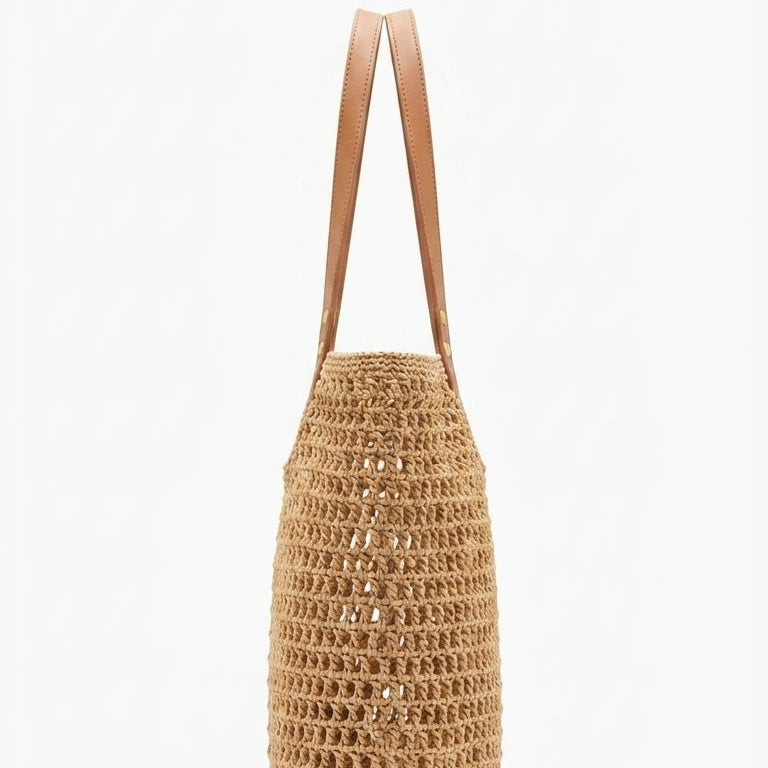 The Palma | Open-Weave Straw Beach Tote in Natural Tan – Elora