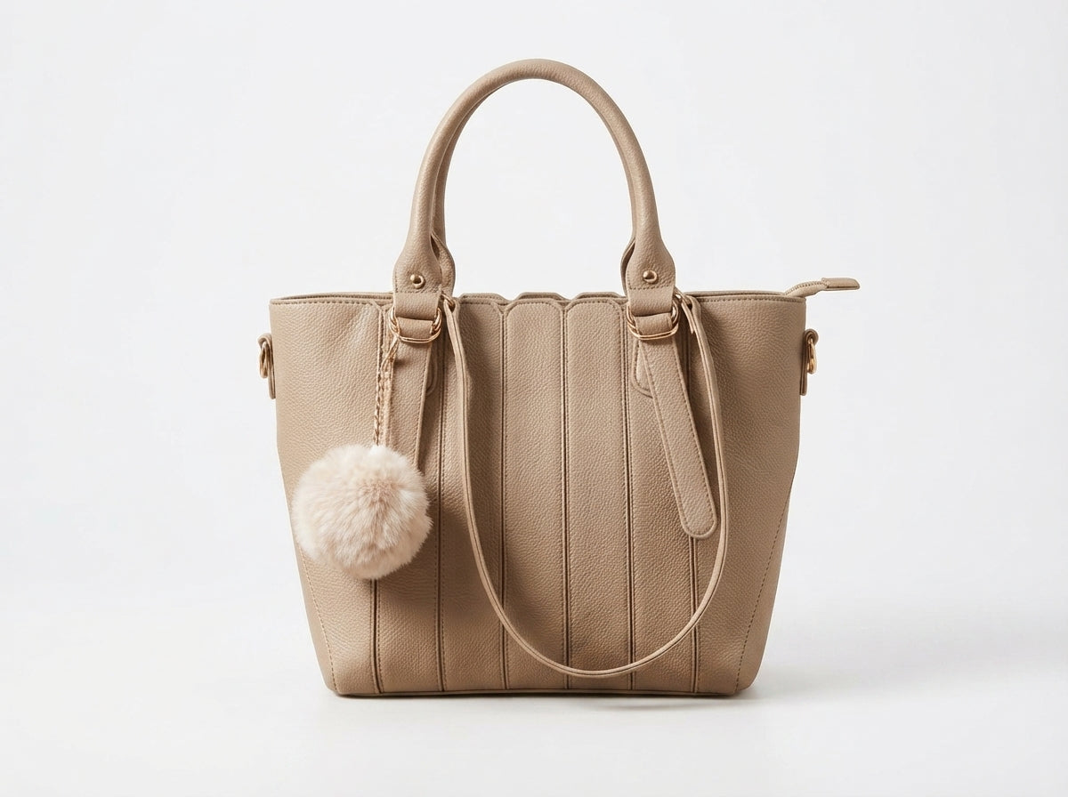 The Sienna | Pleated Pebbled Leather Satchel Bag in Stone Taupe – Elora